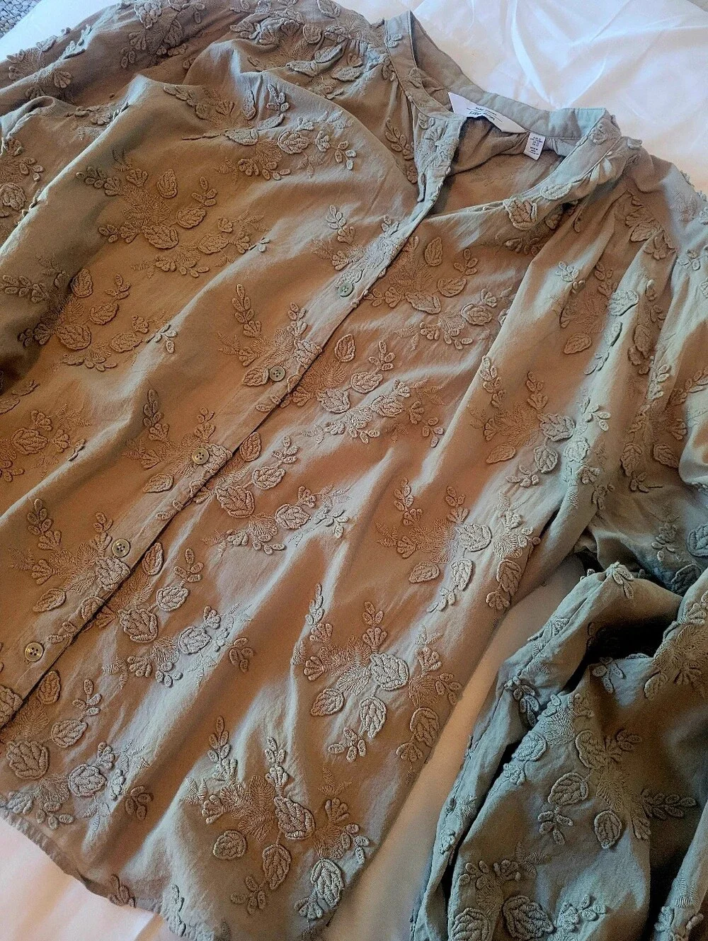 & Other Stories Sage Floral Applique Balloon-Sleeve Boho Blouse SIZE 10 - Picture 5 of 8